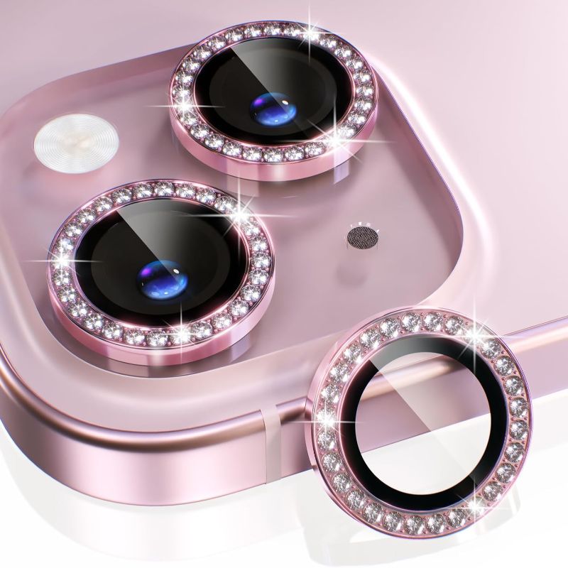 1PC Pink Glitter Diamond Camer - Tempered Glass Screen 9H のレビューと価格