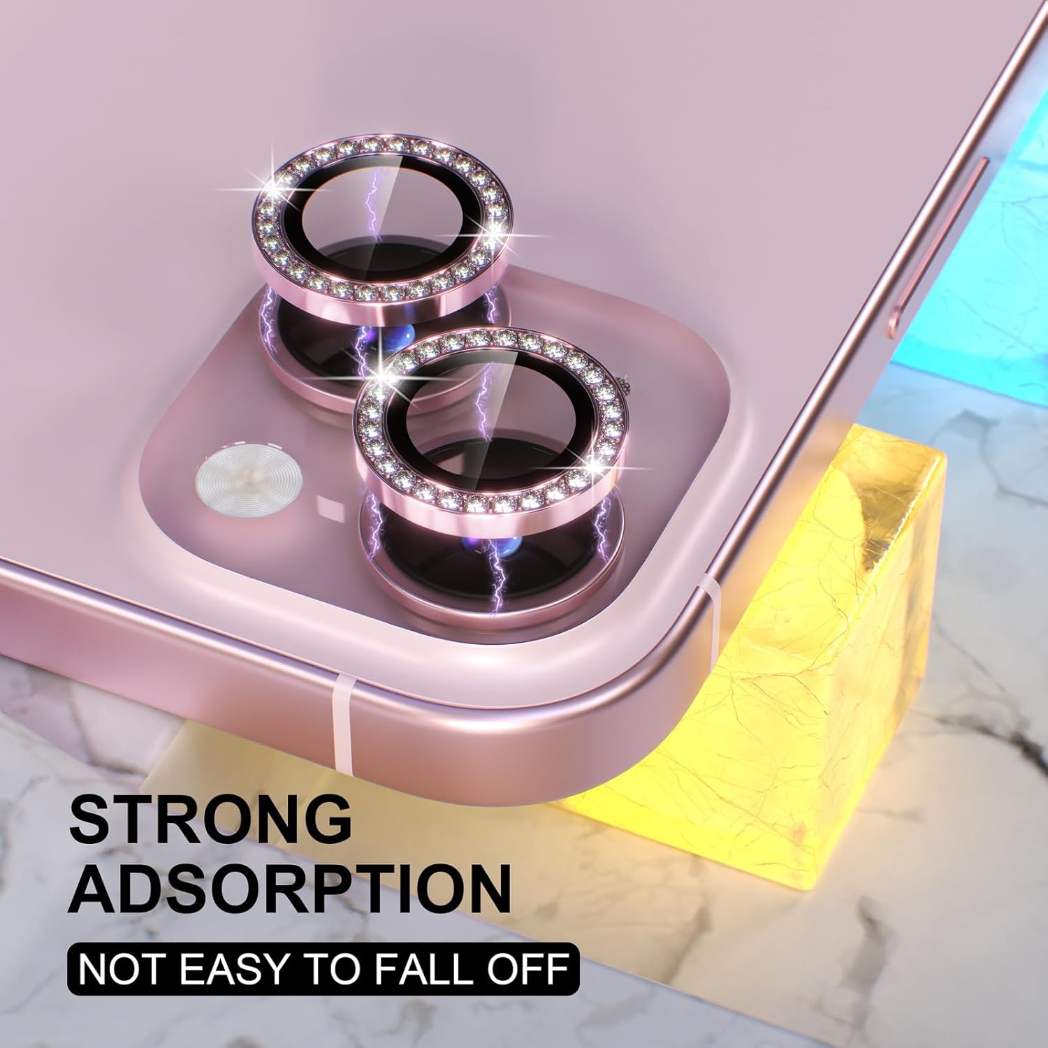 1PC Pink Glitter Diamond Camer - Tempered Glass Screen 9H のレビューと価格