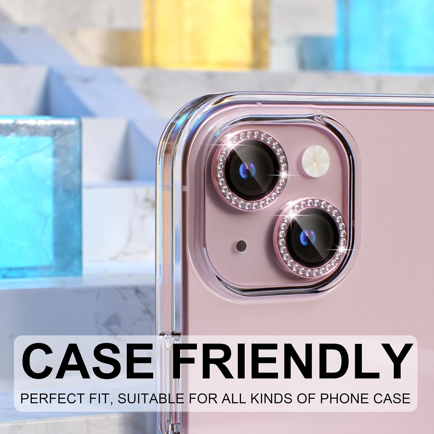1PC Pink Glitter Diamond Camer - Tempered Glass Screen 9H のレビューと価格